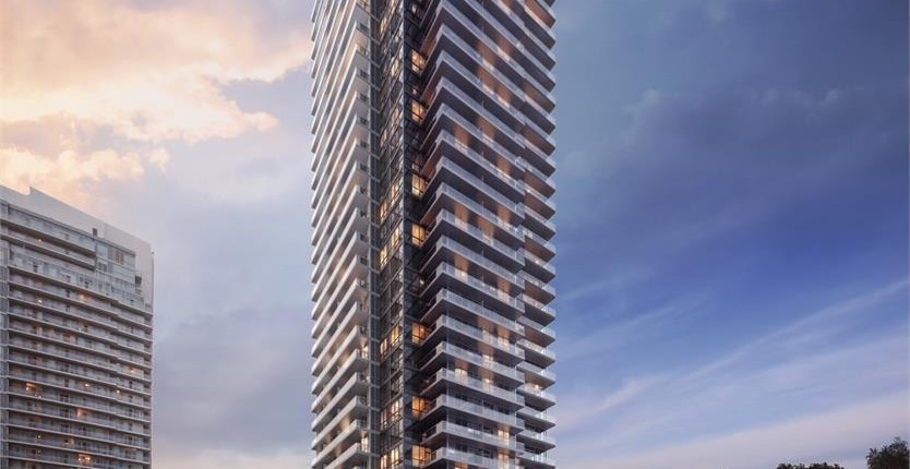 Exterior in the evening at Park Club Condos