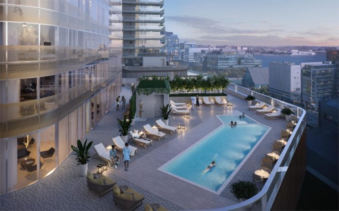 outdoor pool at sky tower condos