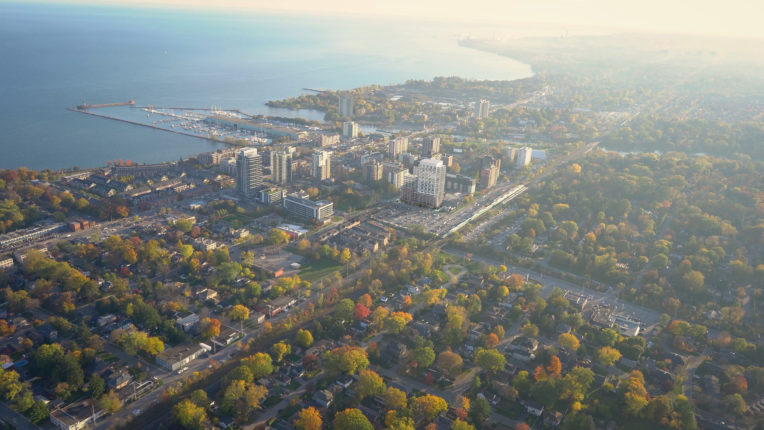 aerial view of westport condos and port credit