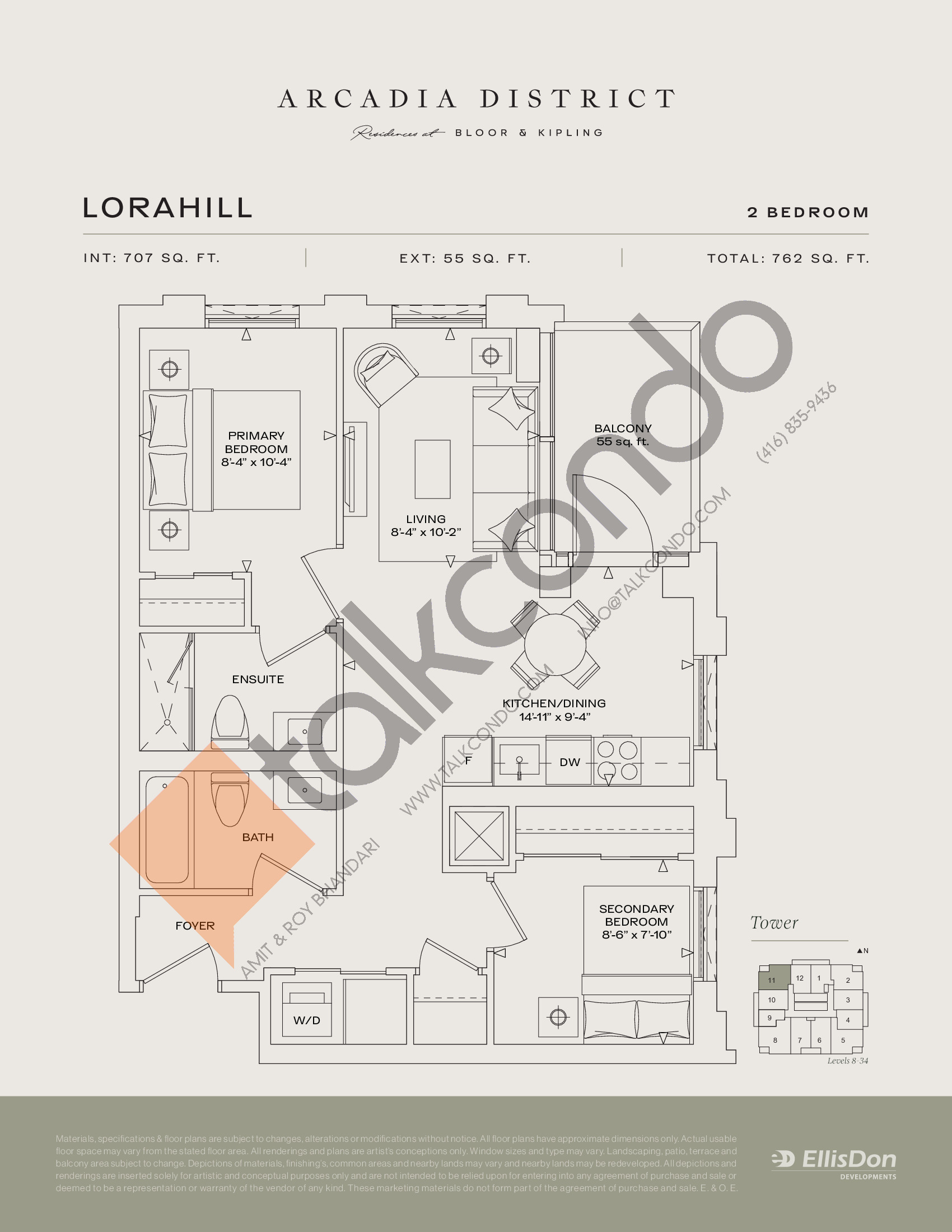 Arcadia District Condos Towers A & B Stockbridge (Podium) 655 sq.ft. 2 bedrooms